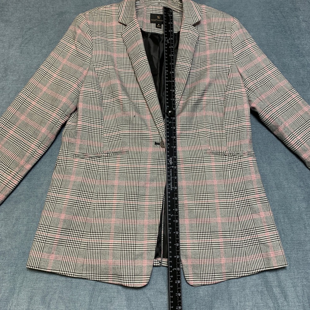 Worthington Industries Blazer Jacket Women Medium White Pink Houndstooth Formal